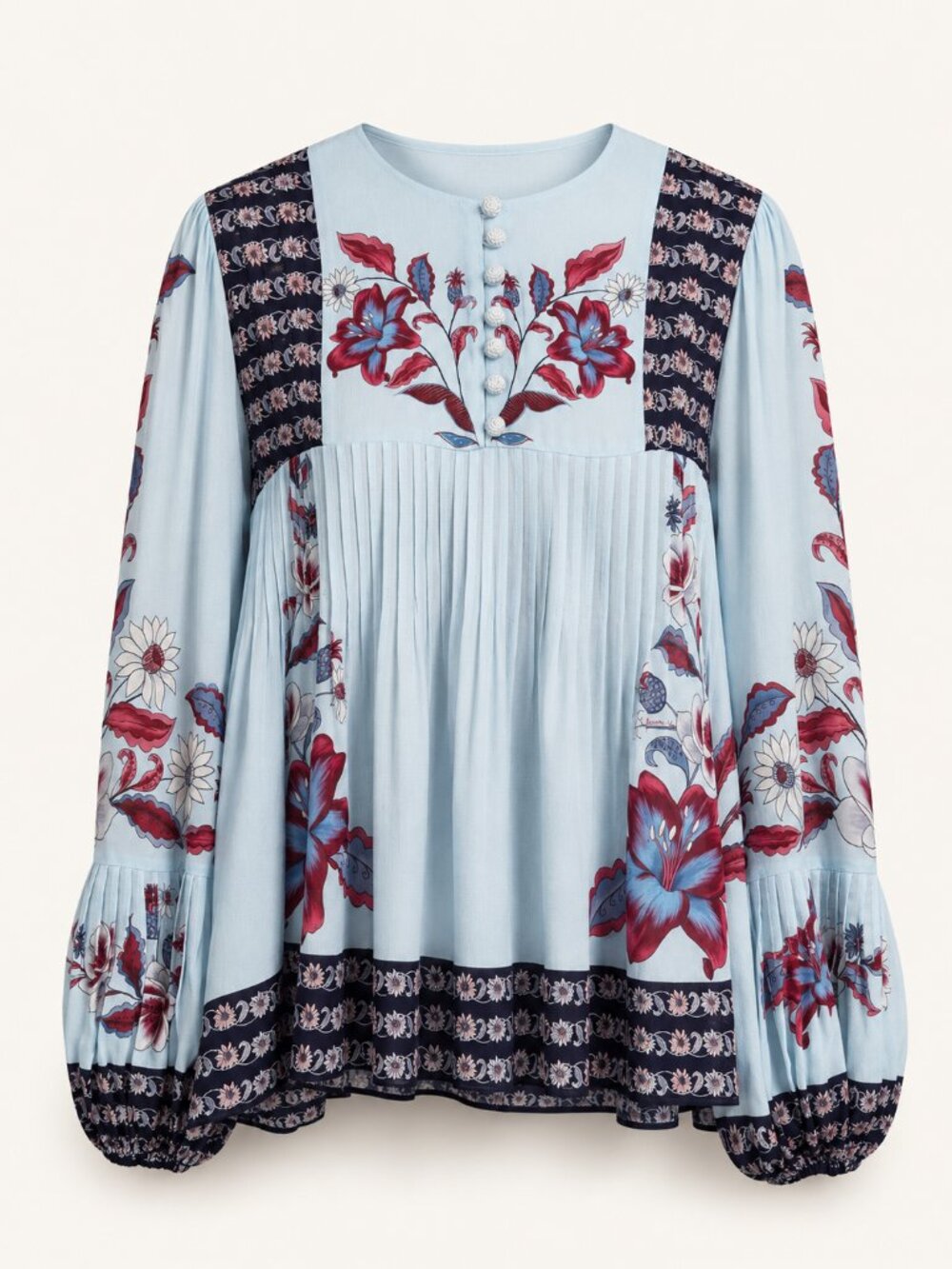 FARM Rio Marcelle Floral Print Pleated Blouse M - Picture 2 of 8